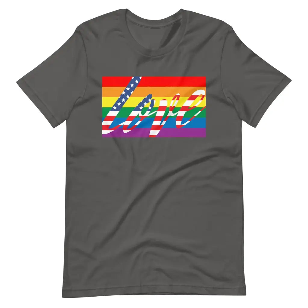 Men’s American Flag Love is LGBT t-shirt - Asphalt / S