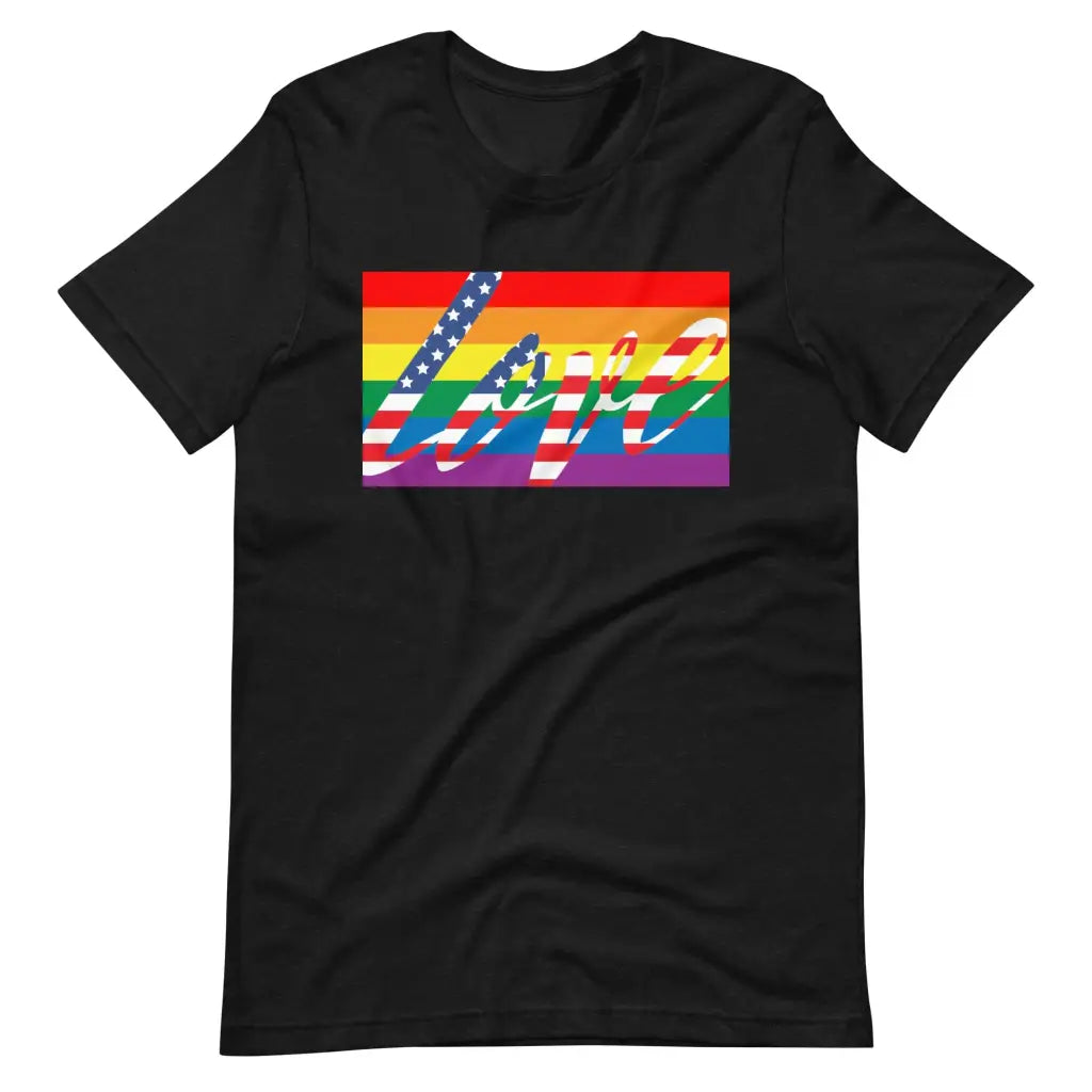 Men’s American Flag Love is LGBT t-shirt - Black Heather