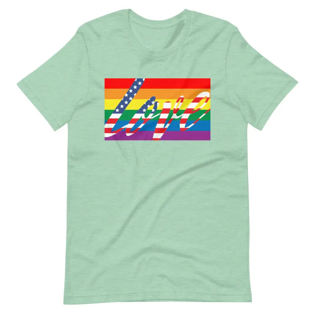 Men’s American Flag Love is LGBT t-shirt - Heather Prism