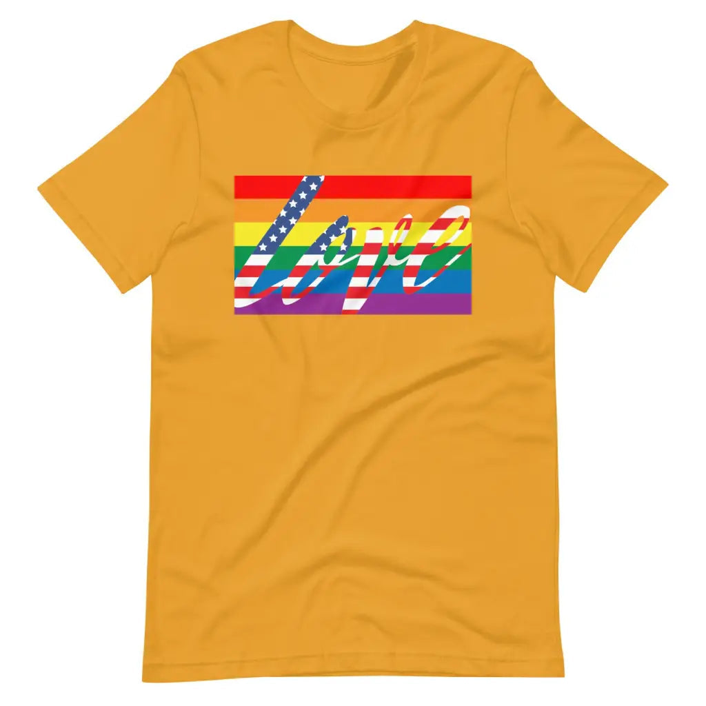 Men’s American Flag Love is LGBT t-shirt - Mustard / S