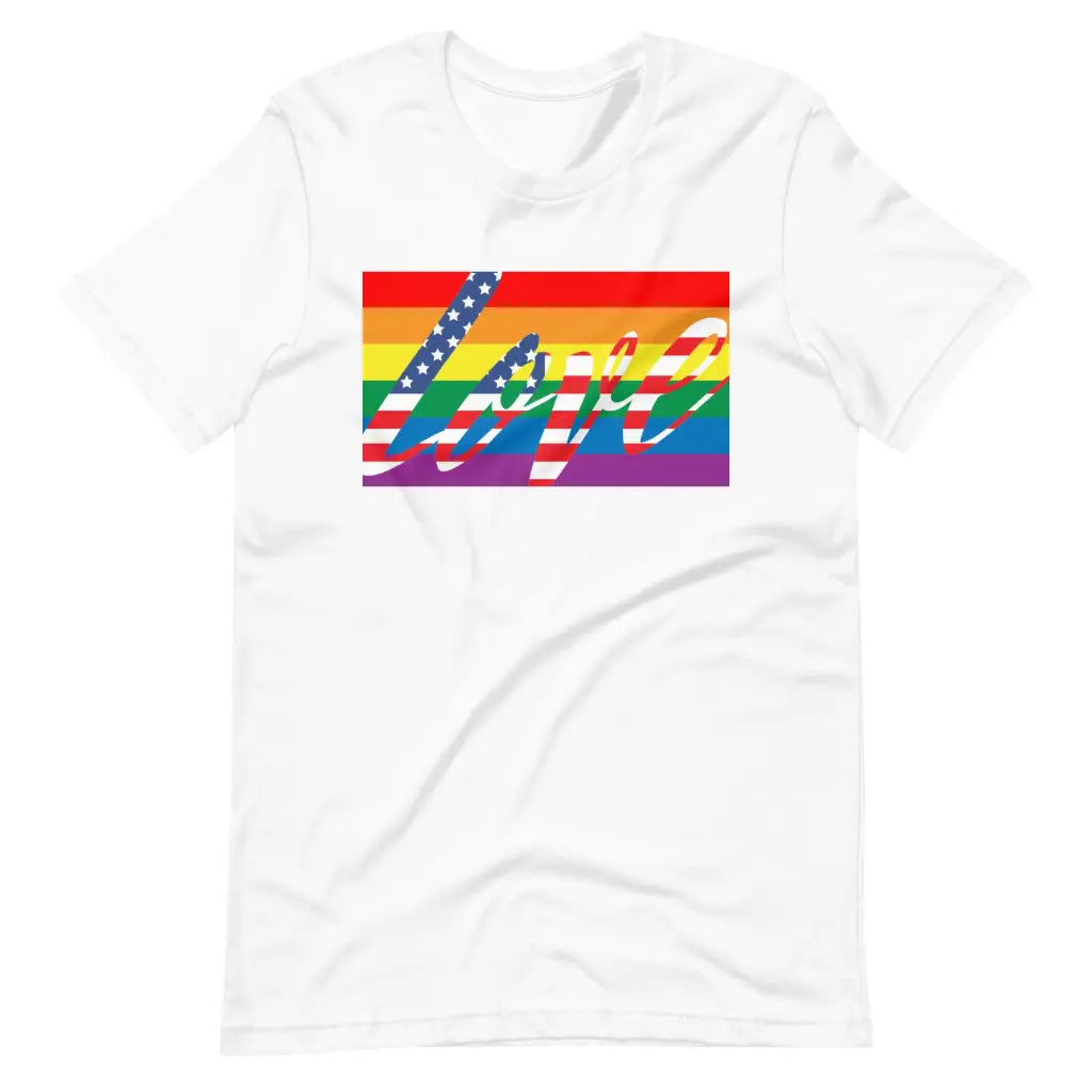 Men’s American Flag Love is LGBT t-shirt - White / S