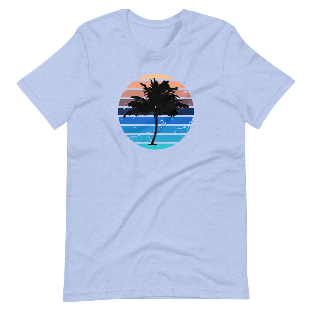 Men’s Beachy Palm Tree Vaca T-shirt - Heather Blue / S