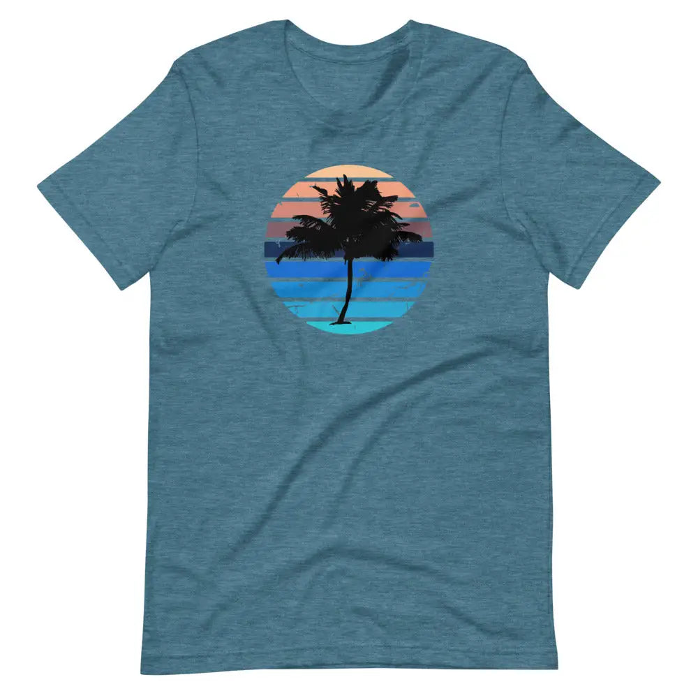 Men’s Beachy Palm Tree Vaca T-shirt - Heather Deep Teal