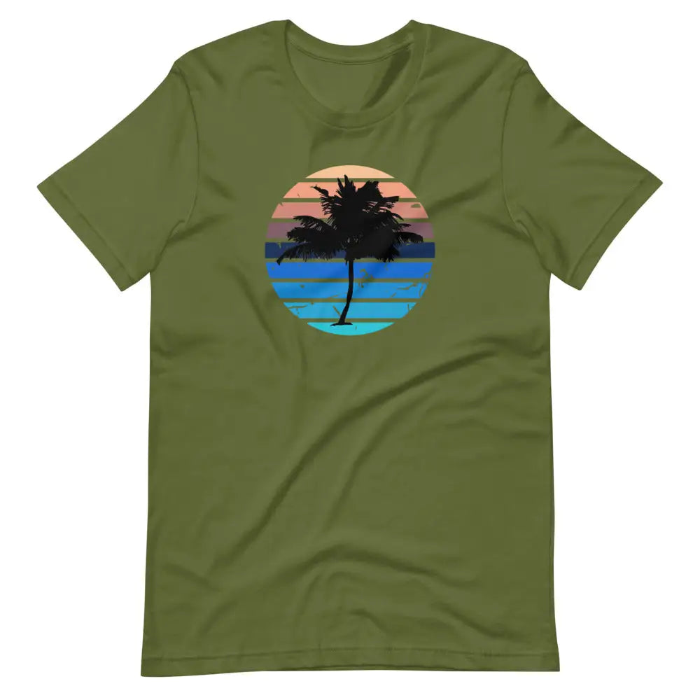 Men’s Beachy Palm Tree Vaca T-shirt - Olive / S - T-Shirt