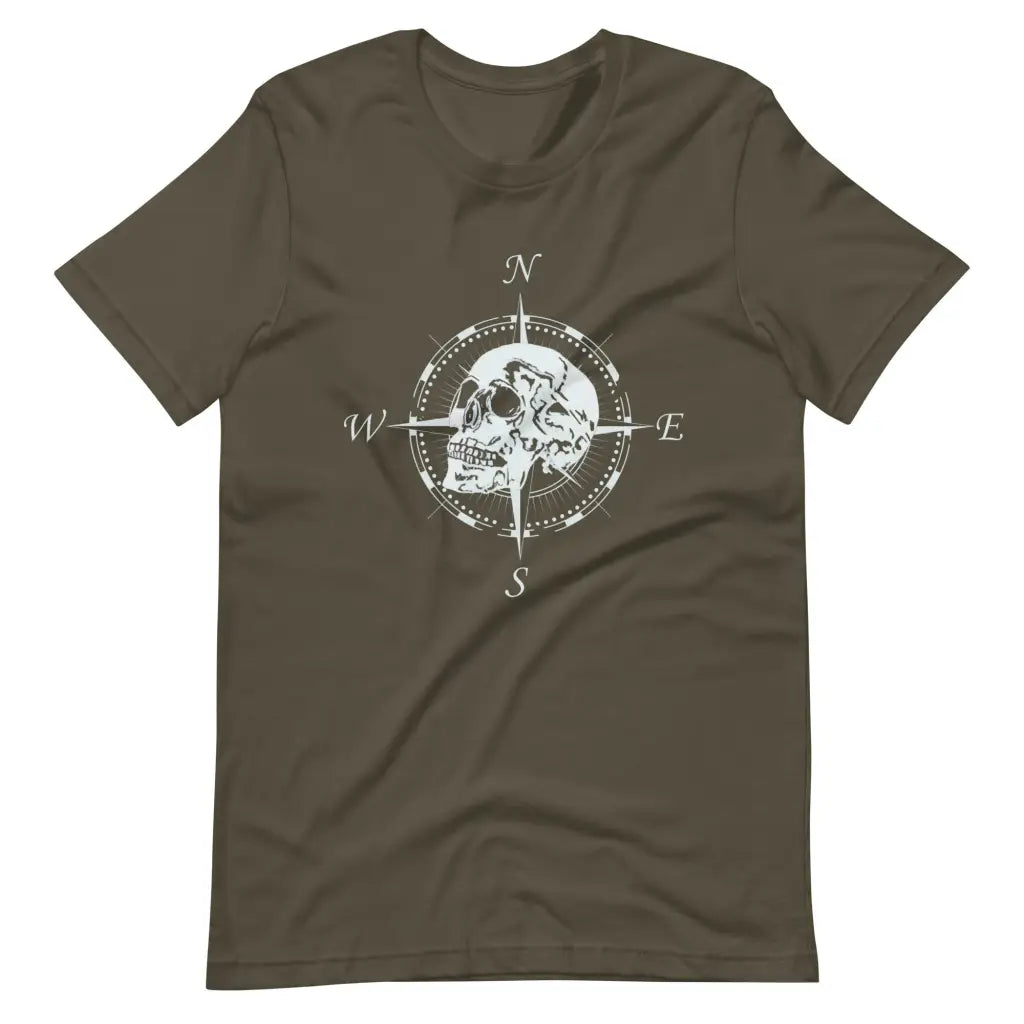 Men’s Compass Skull t-shirt - Army / S - T-Shirt