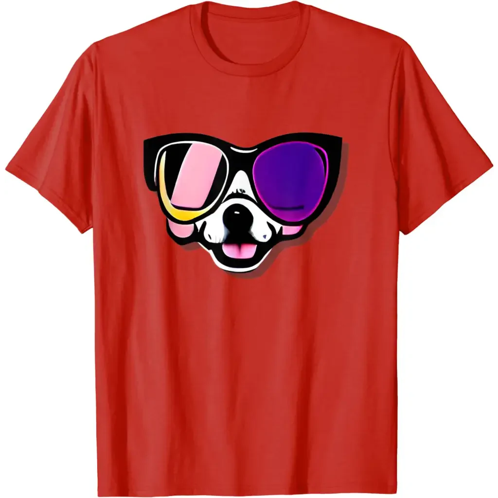 Men’s Funny Dog in Glasses - red / S - T-Shirt