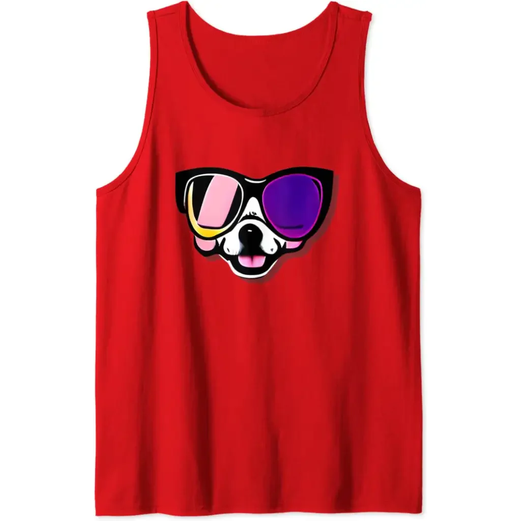 Men’s Funny Dog in Glasses Tank Top - red / S