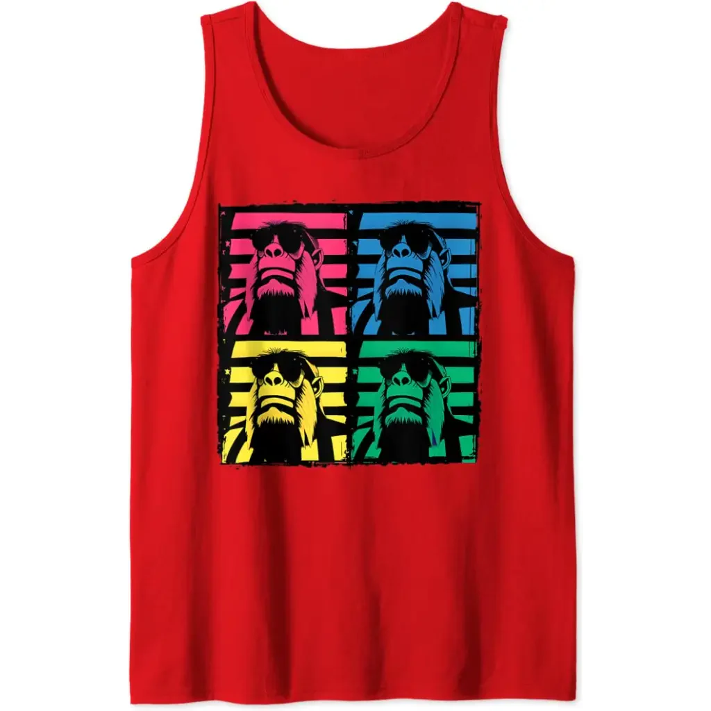 Men’s Gorilla in Sunglasses Pop Art Tank Top - red / S