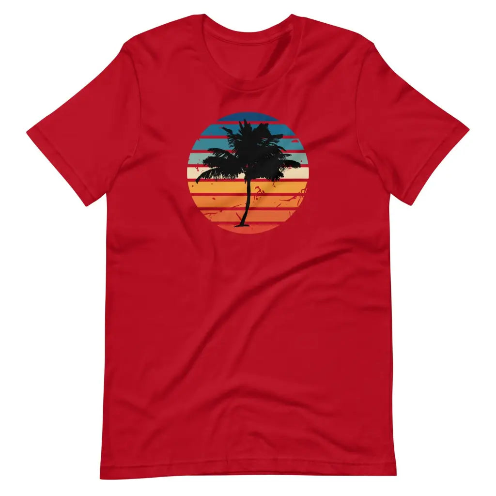 Men’s Hot Beachy Palm Tree Vaca T-shirt - Red / S - T-Shirt