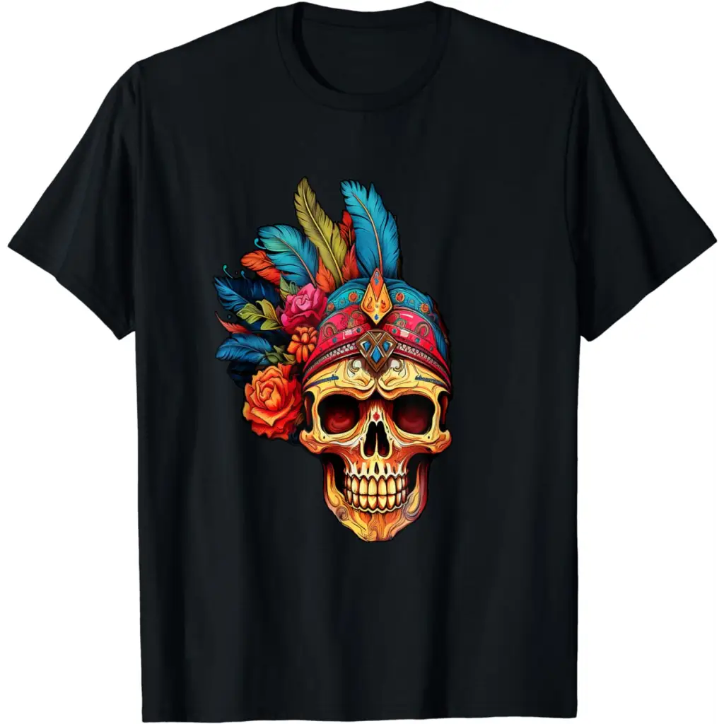 Men’s Skull with Vibrant Colorful Gypsy Head Dress