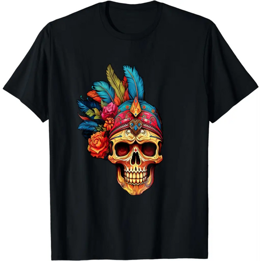 Men’s Skull with Vibrant Colorful Gypsy Head Dress