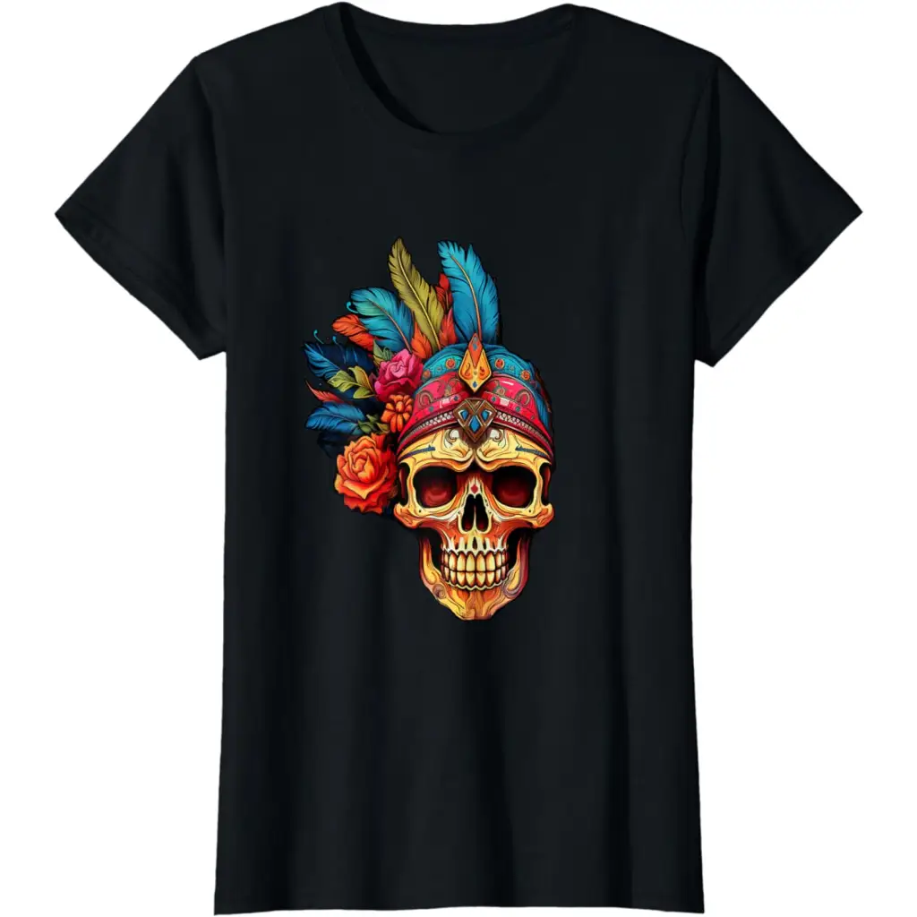 Men’s Skull with Vibrant Colorful Gypsy Head Dress