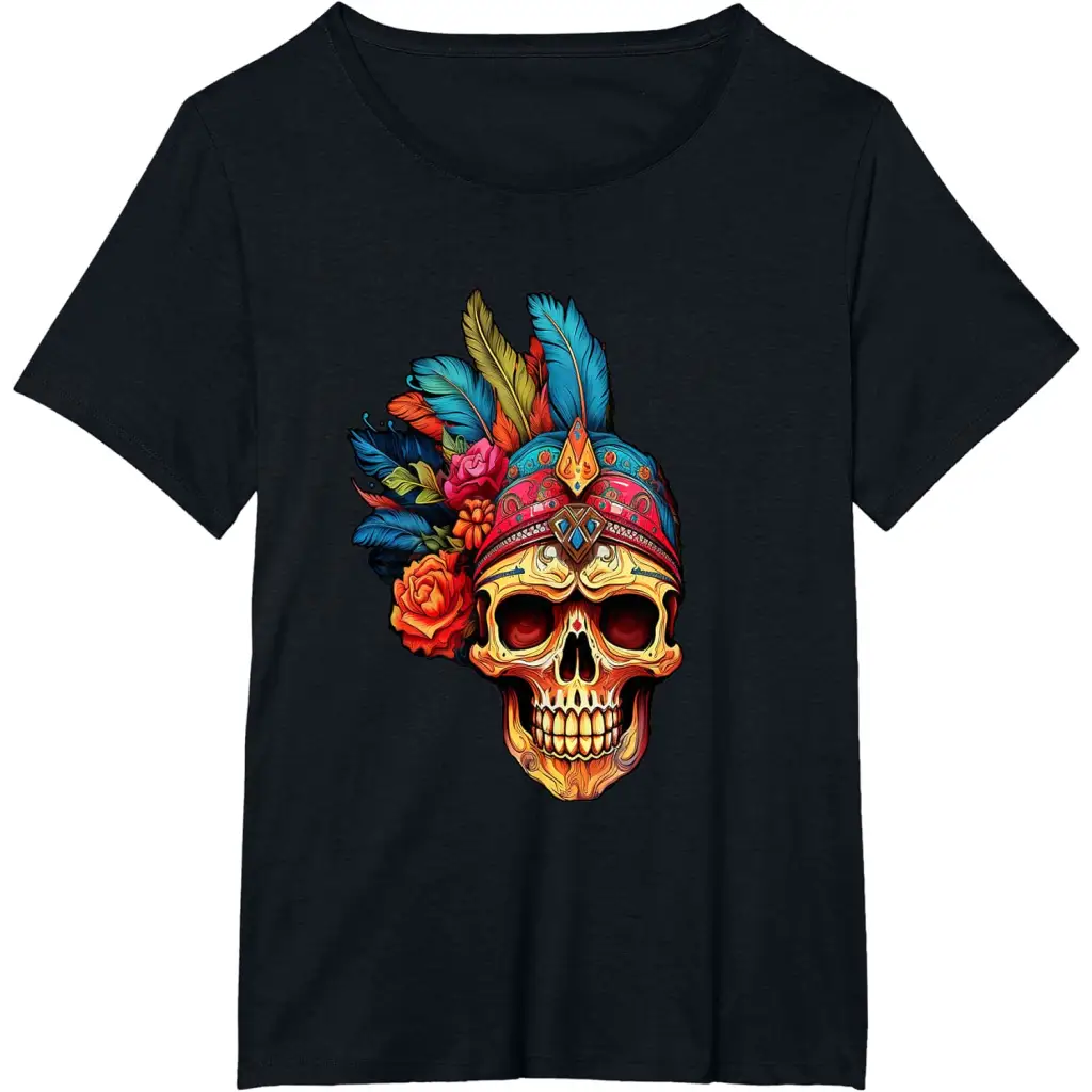 Men’s Skull with Vibrant Colorful Gypsy Head Dress