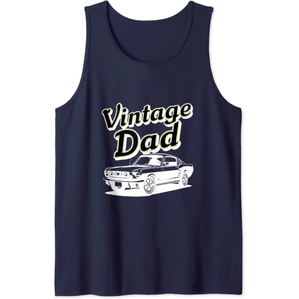 Mens Vintage Dad: Classic Car Retro Tank Top - Navy Blue