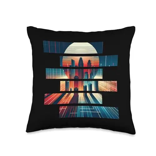 Metropolis Mosaic: Sunset in Segments Throw Pillow Home