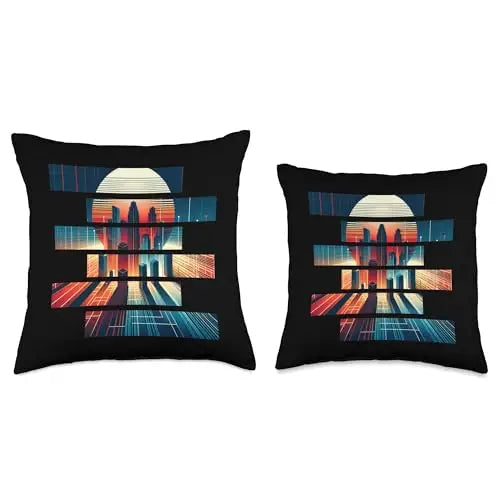 Metropolis Mosaic: Sunset in Segments Throw Pillow Home
