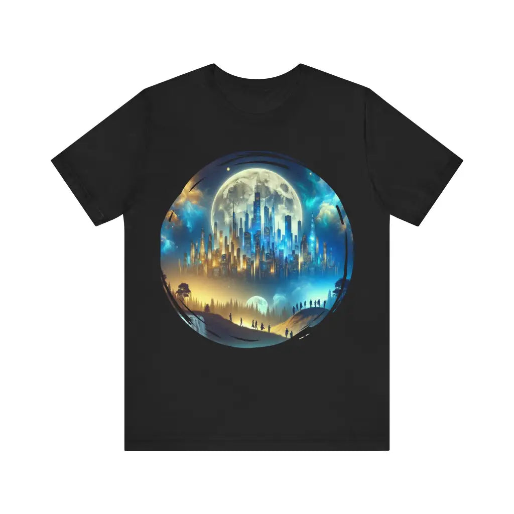 Moonlit Journey Through Skyscrapers Jersey Short Sleeve Tee