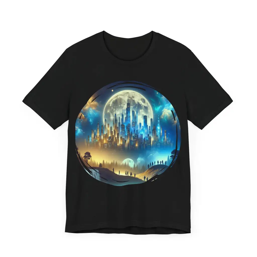 Moonlit Journey Through Skyscrapers Jersey Short Sleeve Tee