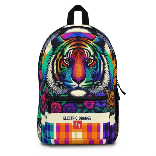 Multicolored Tiger Amidst a Spectrum of Patterns Backpack