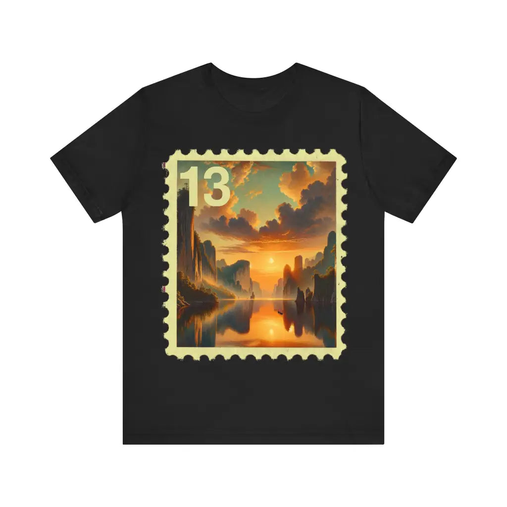 Mystical Landscape at Sunrise Jersey Short Sleeve Tee Black