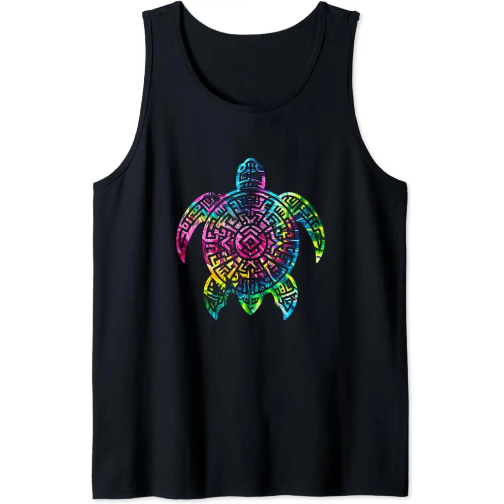 Ocean Odyssey: Tie Dye Tribal Tides Sea Turtle Tank Top