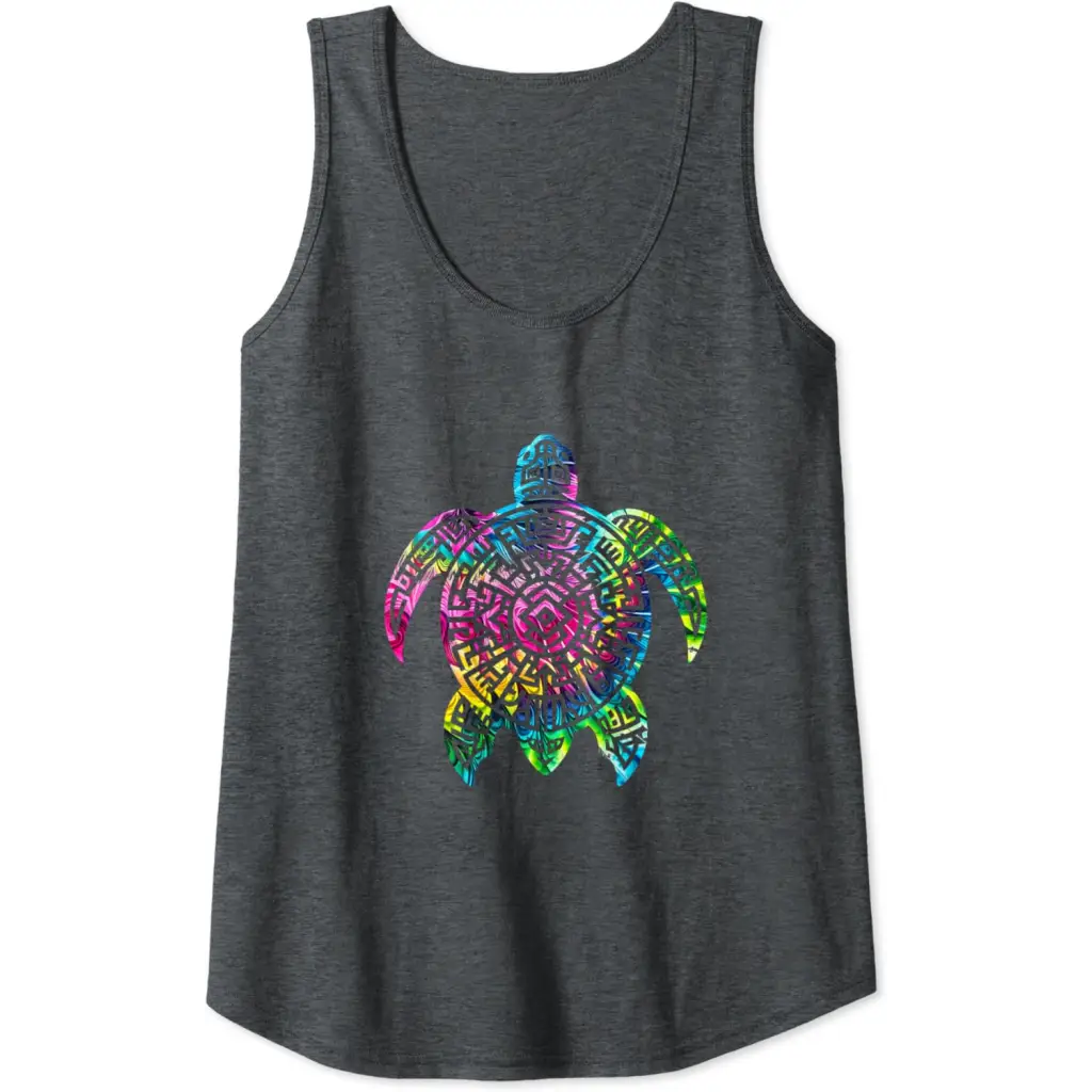 Ocean Odyssey: Tie Dye Tribal Tides Sea Turtle Tank Top