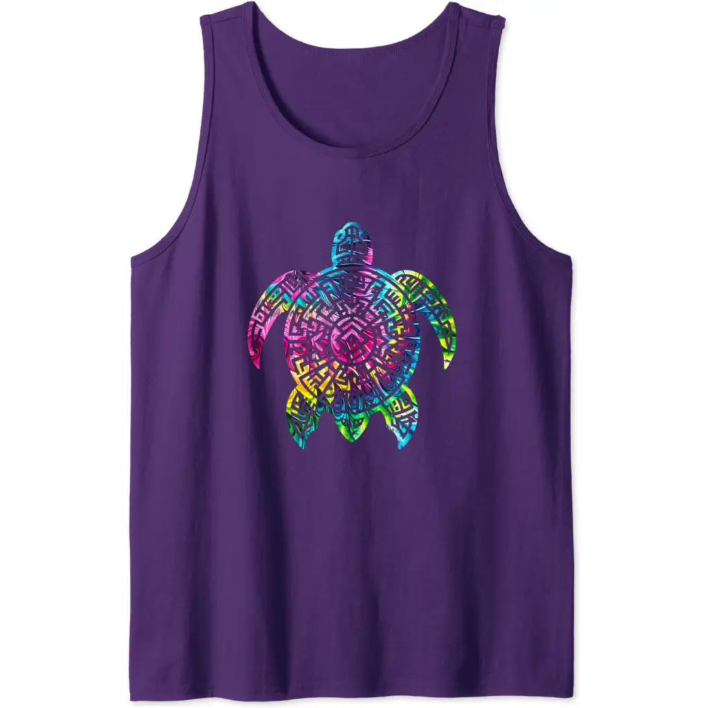 Ocean Odyssey: Tie Dye Tribal Tides Sea Turtle Tank Top