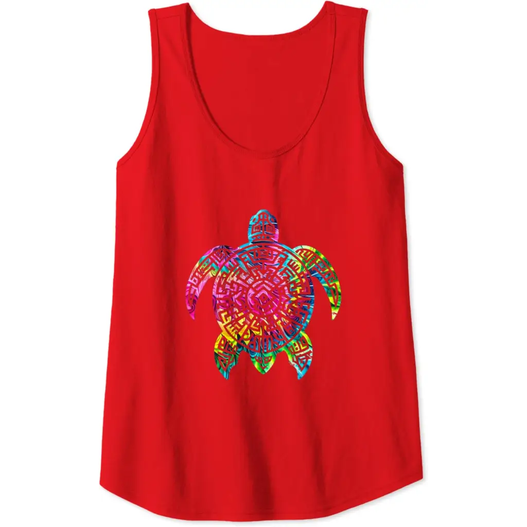 Ocean Odyssey: Tie Dye Tribal Tides Sea Turtle Tank Top