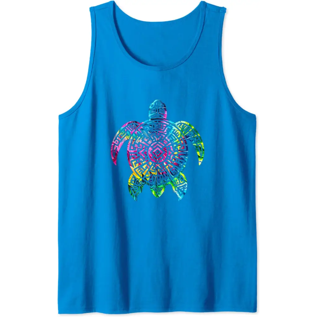 Ocean Odyssey: Tie Dye Tribal Tides Sea Turtle Tank Top