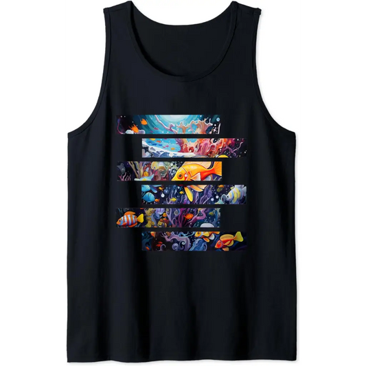 Oceanic Harmony Within Underwater Sea Life Tank Top - Black