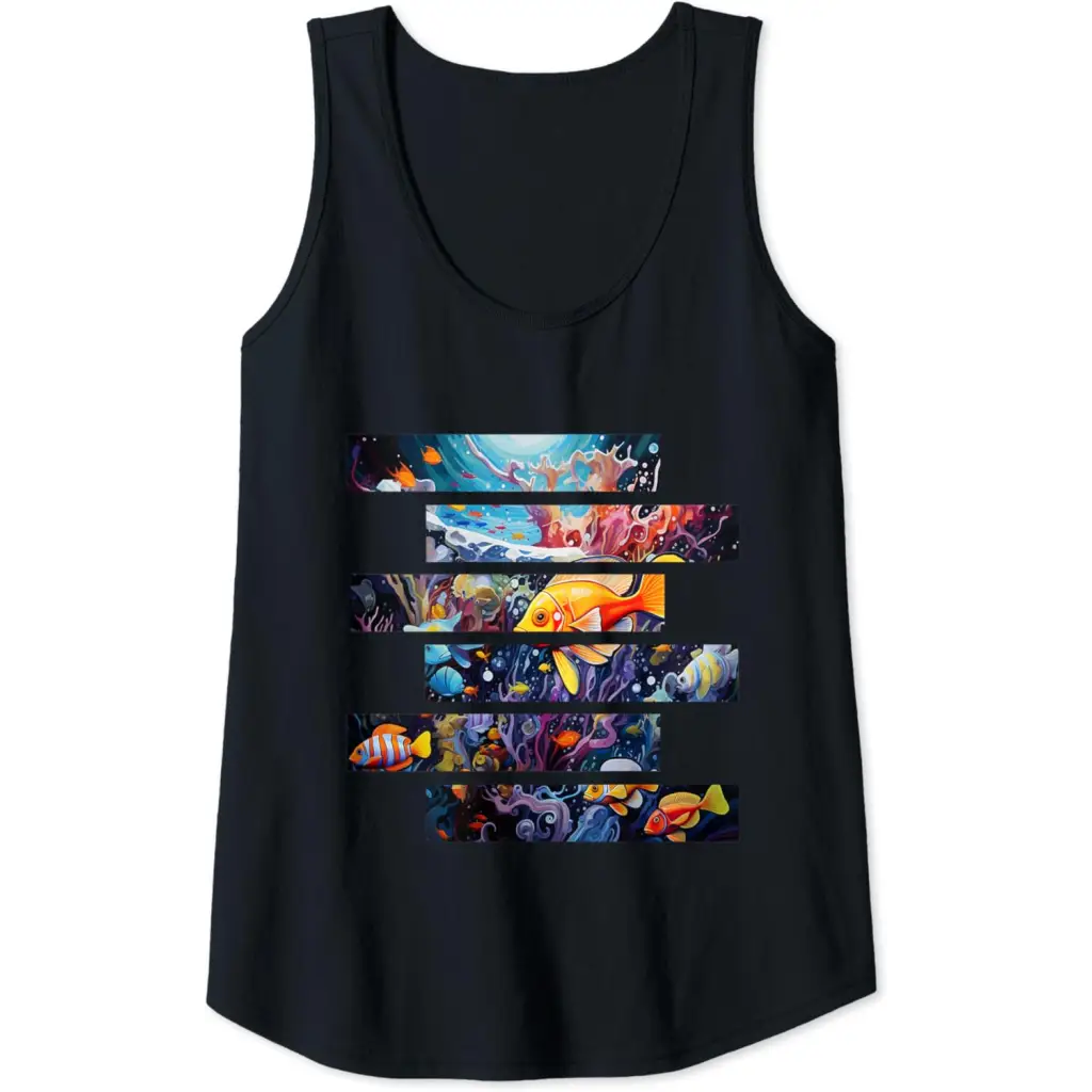 Oceanic Harmony Within Underwater Sea Life Tank Top - Black