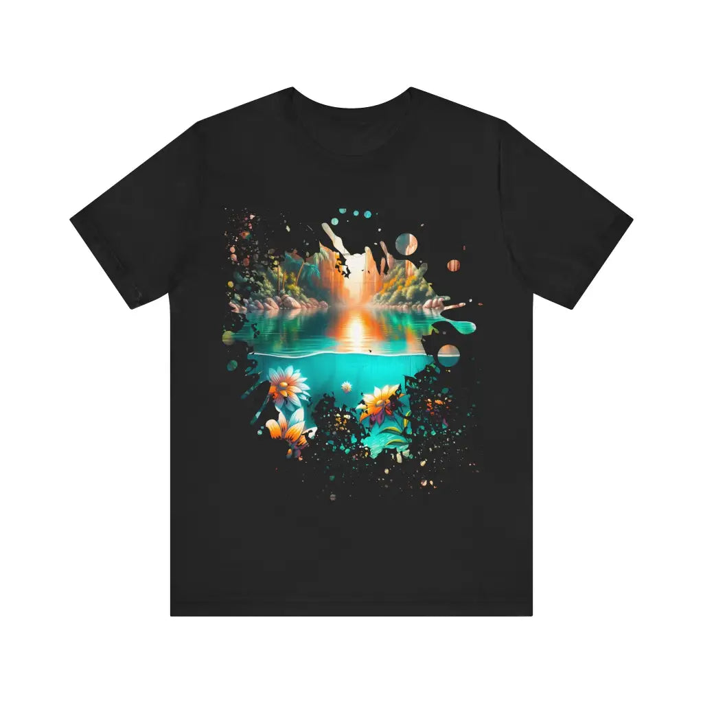 Palm Oasis Reflection - Jersey Short Sleeve Tee - Black / S