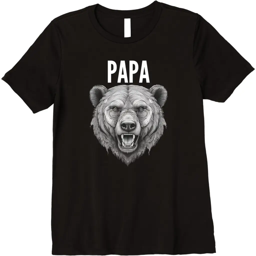 Men’s Papa Bear: Fierce Protector in Grayscale Art