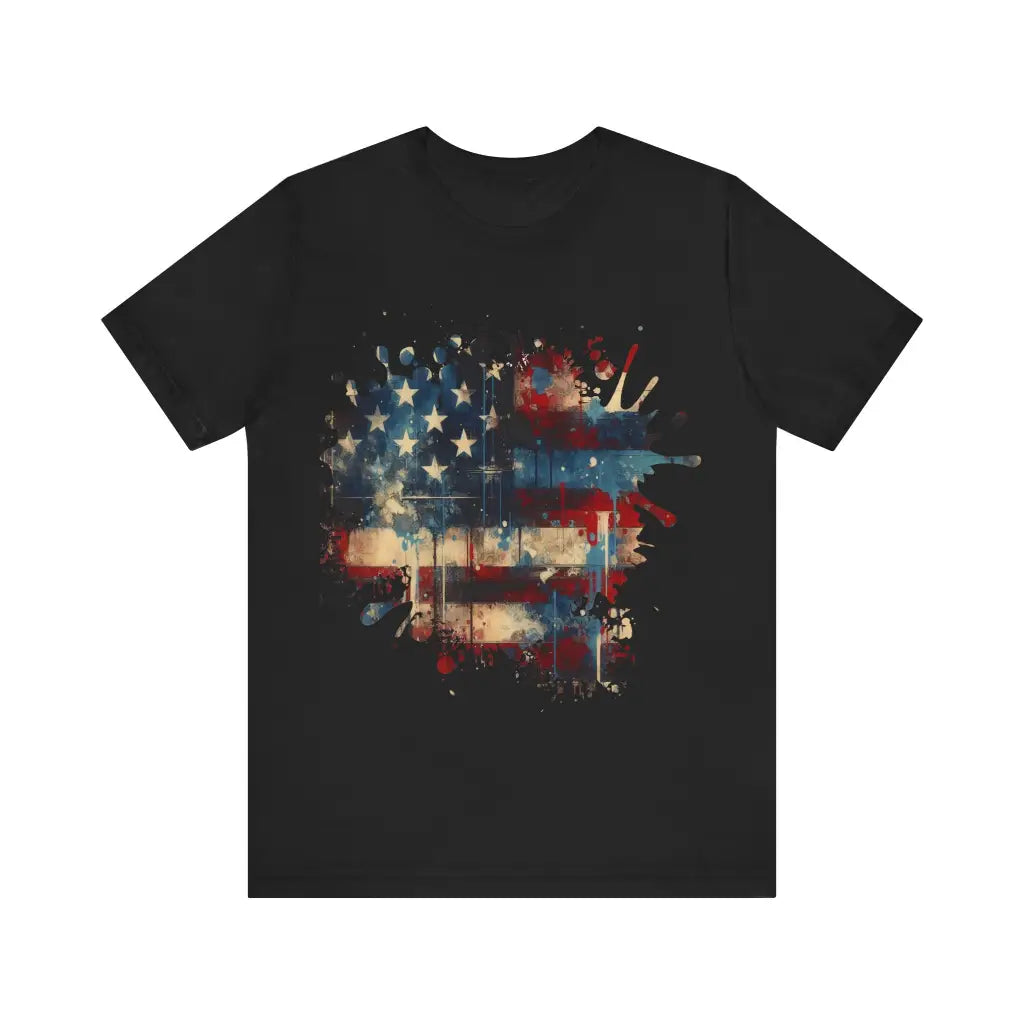 Patriotic Tapestry Grunge - Jersey Short Sleeve Tee - Black