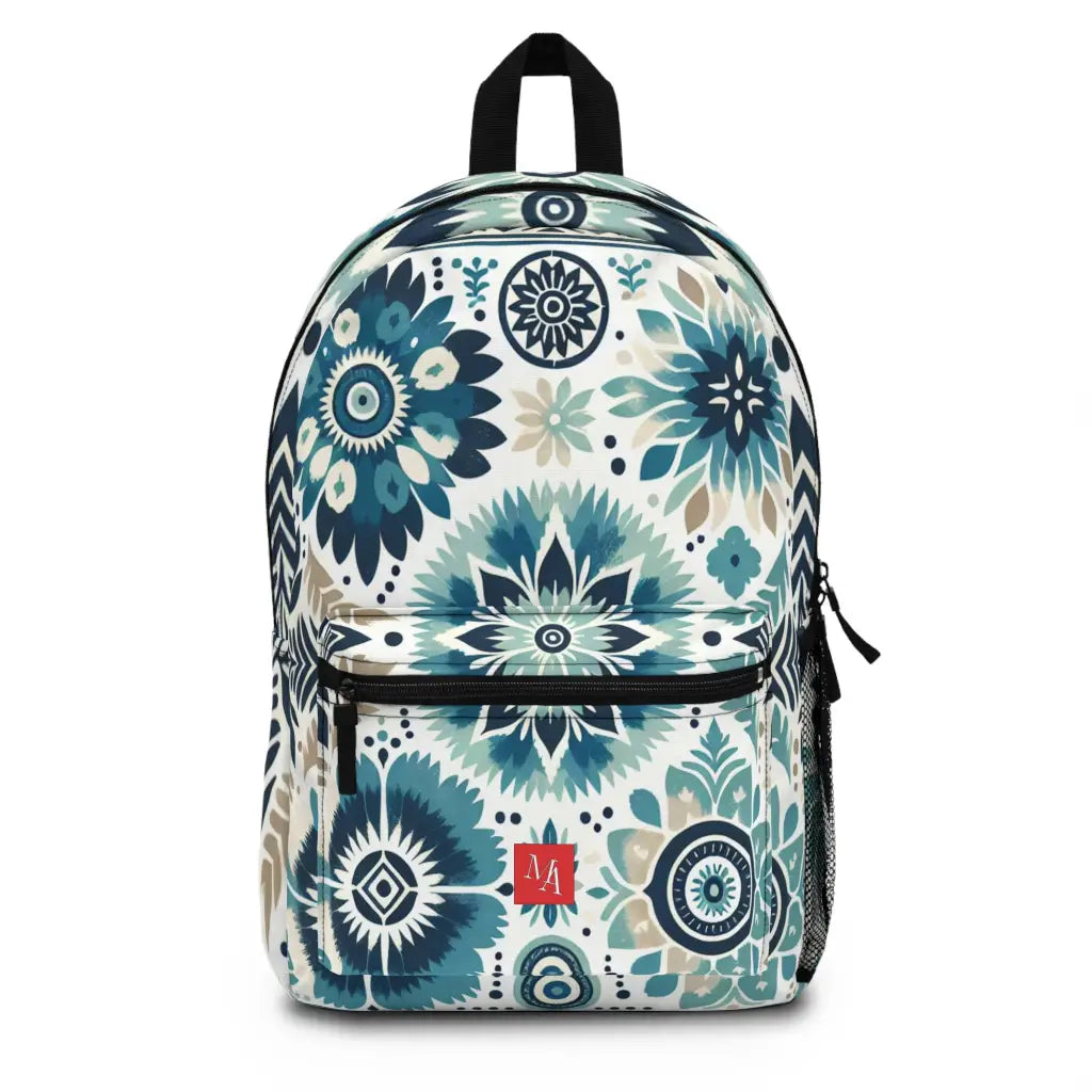 Patterned Whorls in Azure and Cream - Backpack - One size