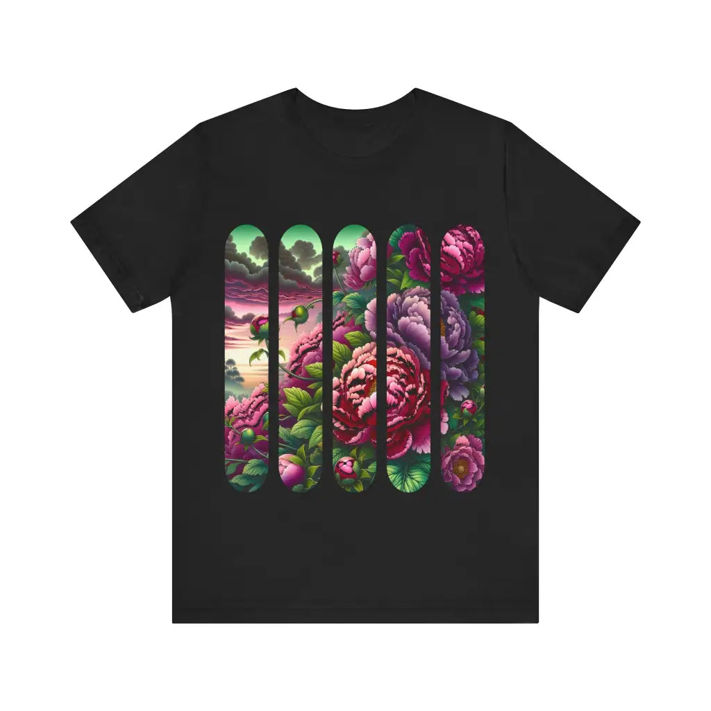 Peony Paradise at Dusk - Jersey Short Sleeve Tee - Black