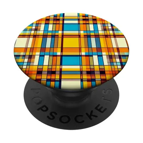 Plaid Sunlit Grid: Retro Geometric Harmony PopSockets
