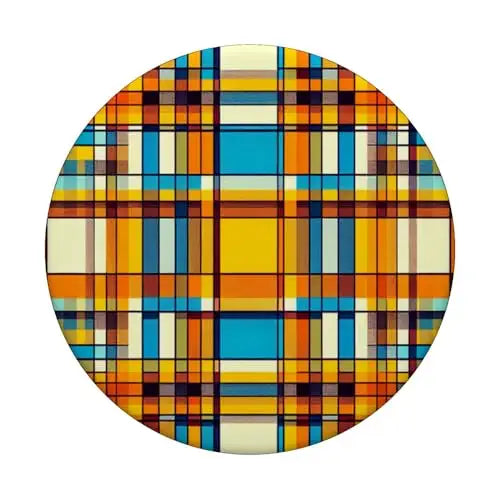 Plaid Sunlit Grid: Retro Geometric Harmony PopSockets