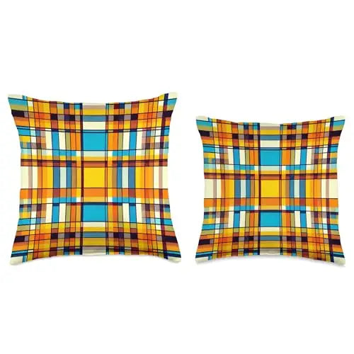 Plaid Sunlit Grid: Retro Geometric Harmony Throw Pillow Home