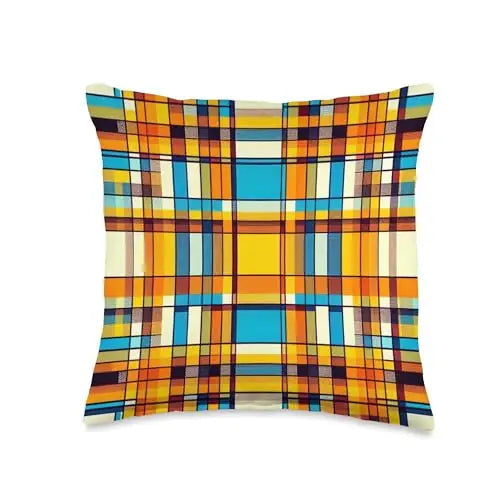 Plaid Sunlit Grid: Retro Geometric Harmony Throw Pillow Home