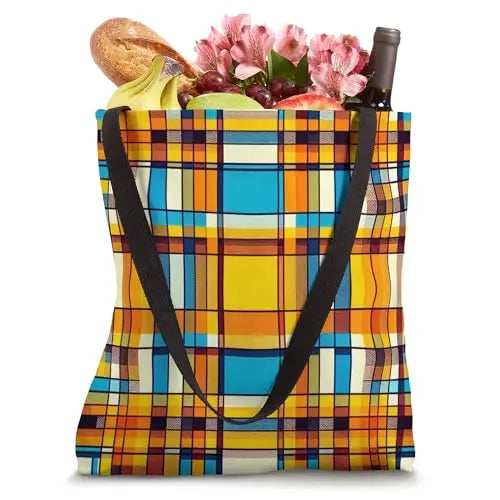 Plaid Sunlit Grid: Retro Geometric Harmony Tote Bag Apparel