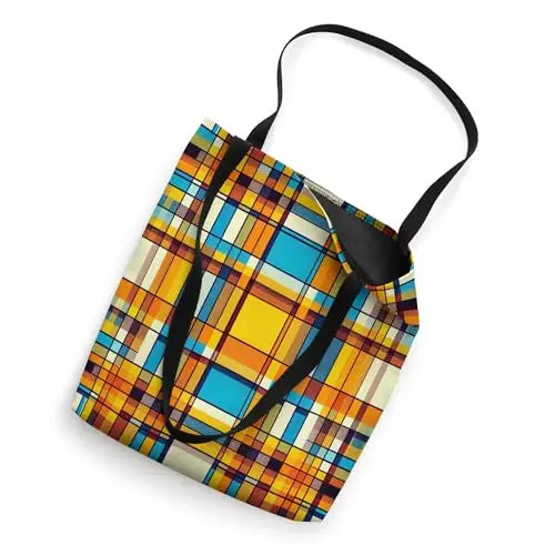 Plaid Sunlit Grid: Retro Geometric Harmony Tote Bag Apparel