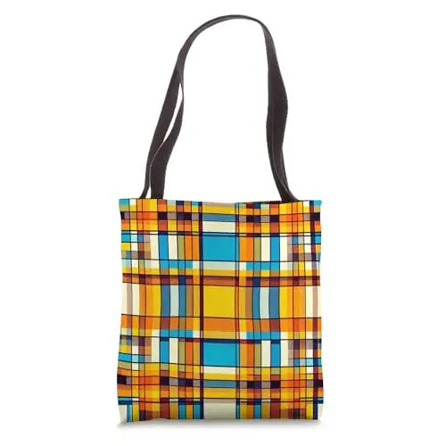 Plaid Sunlit Grid: Retro Geometric Harmony Tote Bag Apparel