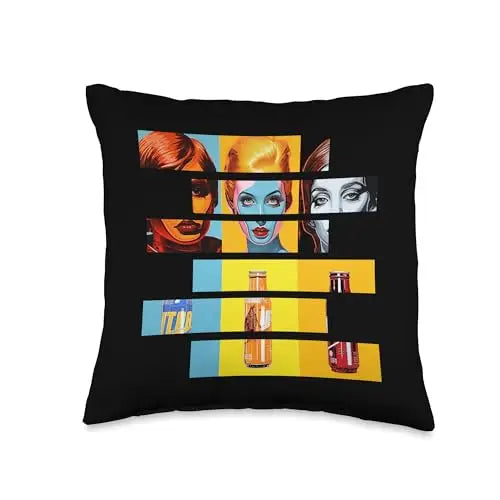 Pop Art Fusion: Fragmented Faces & Soda Bottles Throw