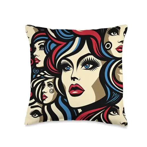 Pop Diva Muses: Bold Retro Reflections Throw Pillow Home