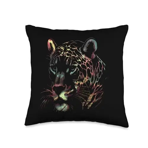 Prismatic Predator: The Watchful Leopard Throw Pillow Home