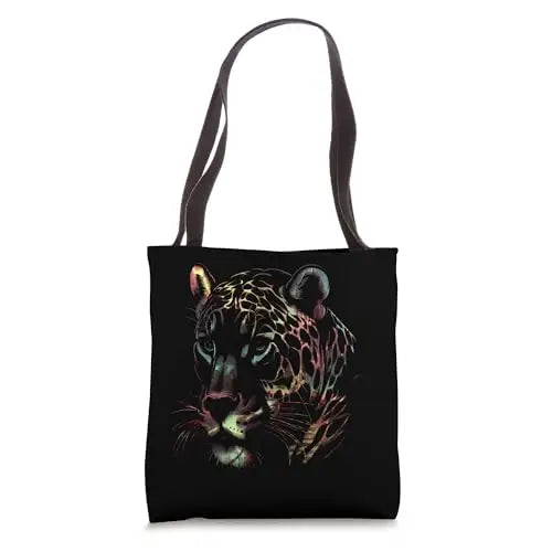 Prismatic Predator: The Watchful Leopard Tote Bag Apparel