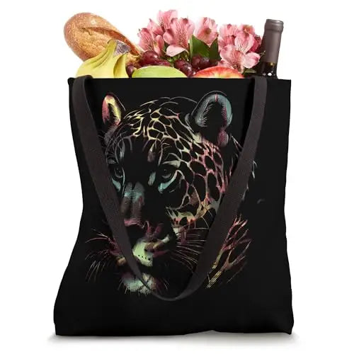Prismatic Predator: The Watchful Leopard Tote Bag Apparel