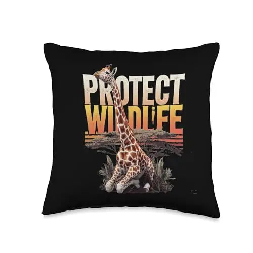 Protect Wildlife: Sunset Giraffe Throw Pillow Home