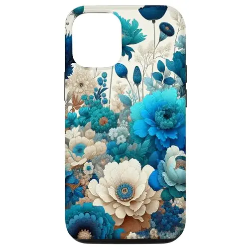 Psychedelic Garden: Dancing Florals in Teal White and Blue